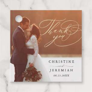Elegant Script Wedding Photo Thank You Favour Tags