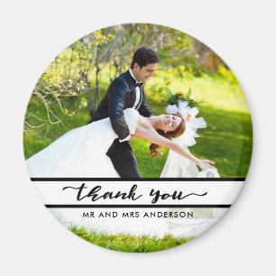 Elegant Script Wedding Photo Thank You Magnet