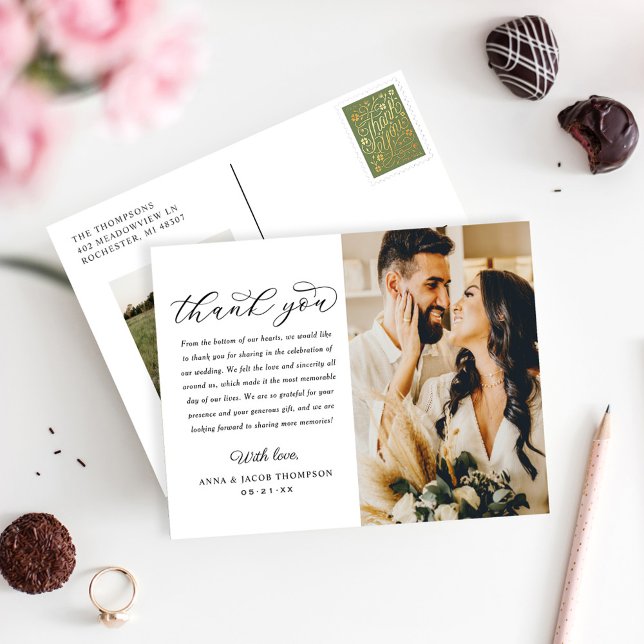 Elegant Script Wedding Photo Thank You Postcard (Creator Uploaded)