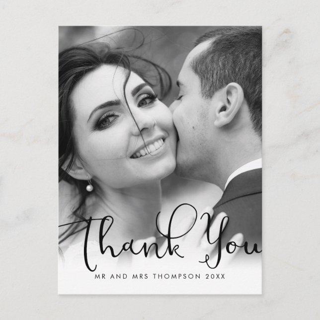 Elegant Script Wedding Photo Thank You Postcard (Front)