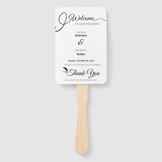 Elegant Script Wedding Program and Timeline Hand Fan (Front)