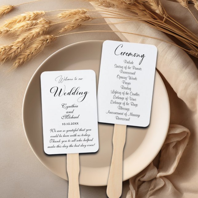 Elegant Script Wedding Program Hand Fan (Creator Uploaded)