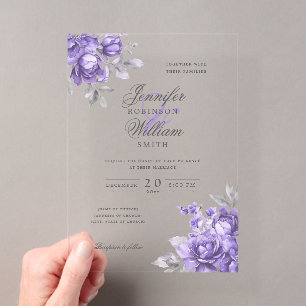 Elegant Script Wedding Purple Rustic Floral Acrylic Invitations
