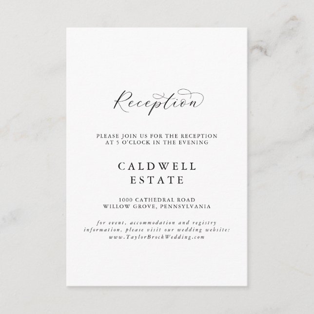 Elegant Script Wedding Reception Insert Card (Front)