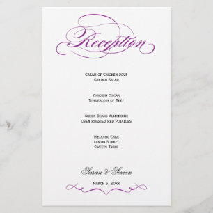 Elegant Script Wedding Reception Menu - Purple