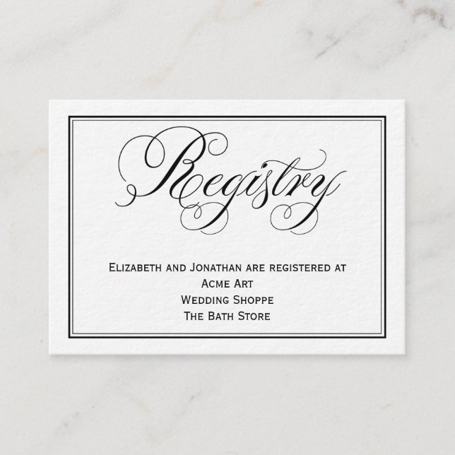 Elegant Script Wedding Registry Information Card (Front)