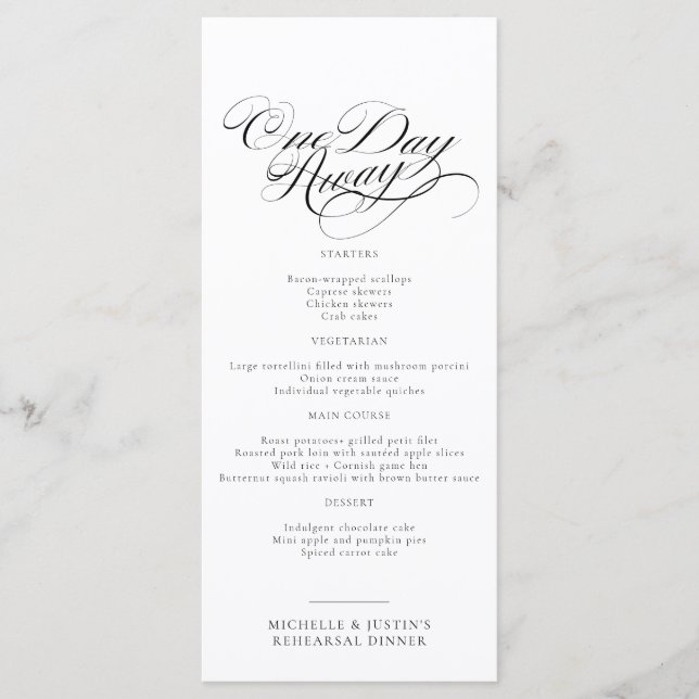 Elegant Script Wedding Rehearsal Dinner Menu (Front)