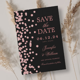 Elegant Script Wedding Rose Gold Confetti Black  Save The Date