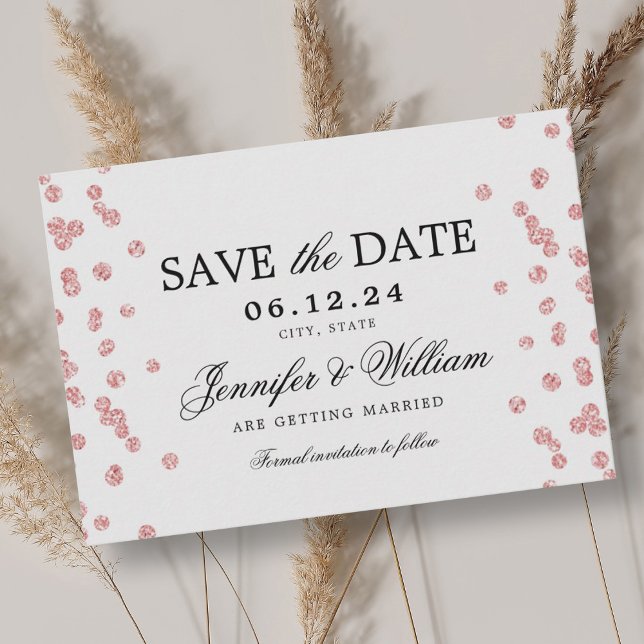 Elegant Script Wedding Rose Gold Confetti  Save The Date (Elegant Script Wedding Rose Gold Confetti Save The Date)