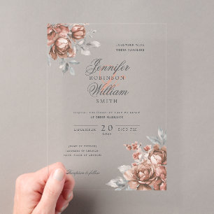 Elegant Script Wedding Rose Gold Rustic Floral Acrylic Invitations