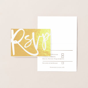 Elegant Script Wedding RSVP Initials Text Gold Foil Card