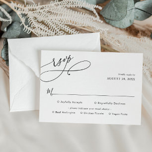 Elegant Script Wedding Rsvp with Meal Options Card