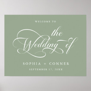 Elegant Script Wedding Sage Green Welcome Sign