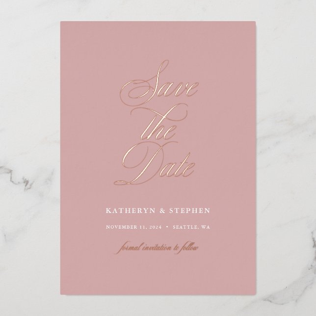 Elegant Script Wedding Save The Date Rose Gold (Front)