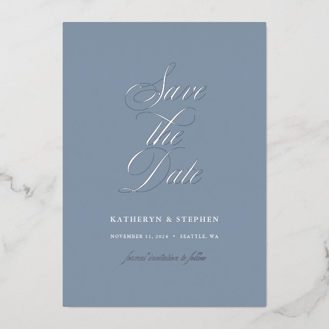 Elegant Script Wedding Save The Date Silver (Front)