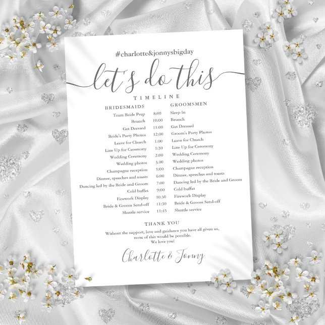 Elegant Script Wedding Schedule Timeline Card (Elegant Script Wedding Schedule Timeline Card)