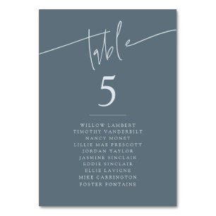 Elegant Script Wedding Slate Blue Table Number