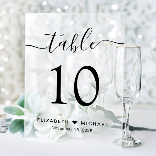 Elegant Script Wedding Table Number Frosted Acrylic Sign (Creator Uploaded)