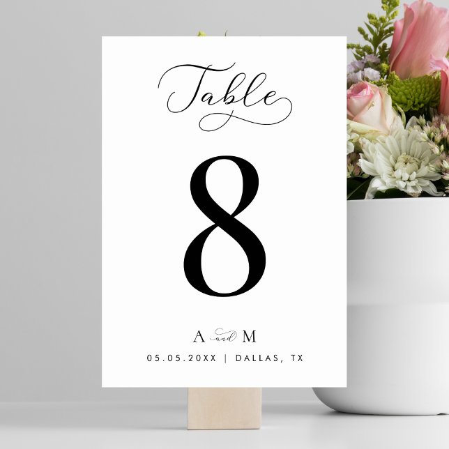 Elegant Script Wedding Table Number with Monogram (Creator Uploaded)