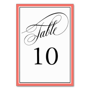 Elegant Script Wedding Table Numbers Coral