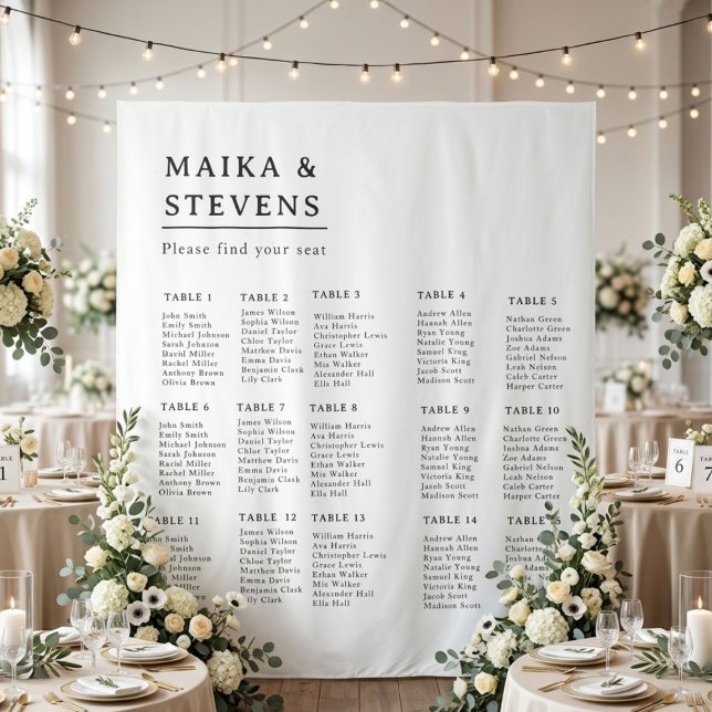 Elegant Script Wedding Table Seating Chart Foam Tapestry (Creator Uploaded)