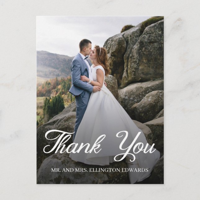 Elegant Script Wedding Thank You 2 Photo Postcard (Front)