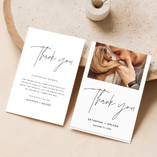 Elegant Script Wedding Thank You Card with Photo