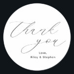Elegant Script Wedding Thank You Classic Round Sticker<br><div class="desc">Black and White Wedding Thank You Classic Round Sticker</div>