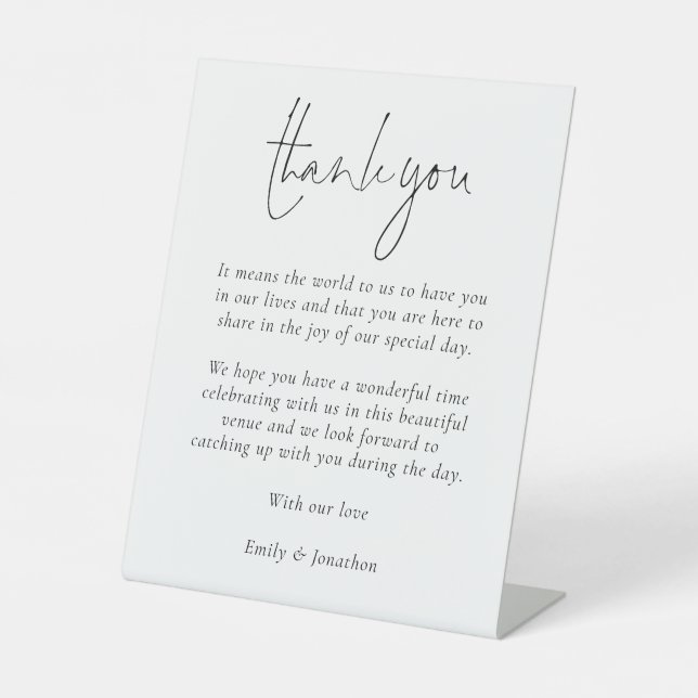 Elegant Script Wedding Thank You Letter to Guests Pedestal Sign (Front)