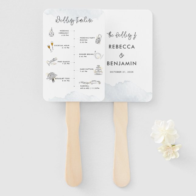 Elegant Script Wedding Timeline and Welcome Hand Fan (Front and Back)