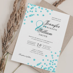 Elegant Script Wedding Turquoise Glitter Confetti  Invitation