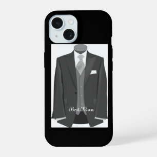 Elegant Script Wedding Tuxedo Suit Best Man iPhone 15 Case