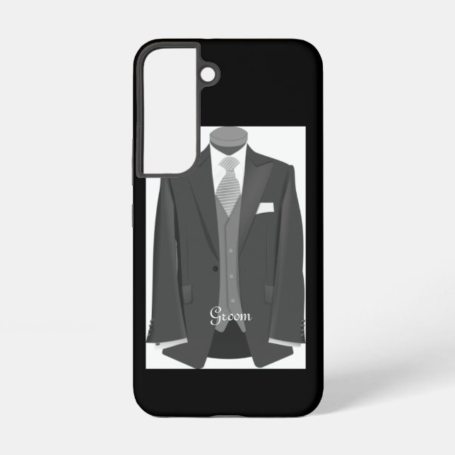Elegant Script Wedding Tuxedo Suit Groom  Samsung Galaxy S22 Case (Back)