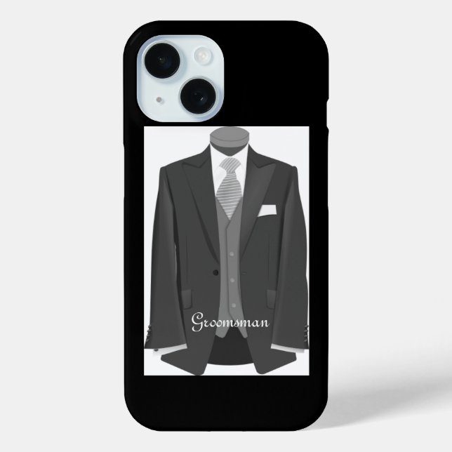 Elegant Script Wedding Tuxedo Suit Groomsman Case-Mate iPhone Case (Back)