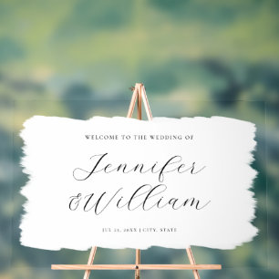 Elegant Script Wedding Welcome Paint White Black Acrylic Sign