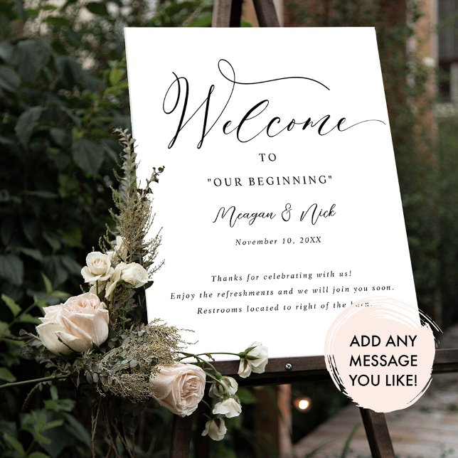 Elegant Script Wedding Welcome Sign with Message (Creator Uploaded)