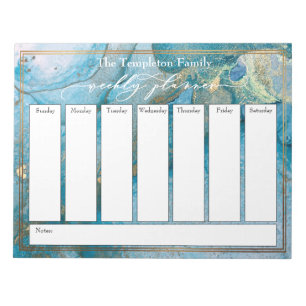 Elegant Script Weekly Planner Teal & Gold Art Notepad