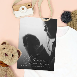 Elegant Script Welcome Baby Photo Birth Announcement