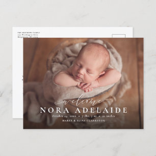 Elegant script welcome simple birth announcement