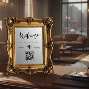Elegant Script Welcome WIFI Scannable QR Code Window Cling