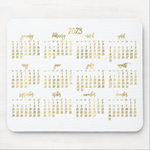 Elegant Script White And Faux Gold Calendar 2023 Mouse Mat