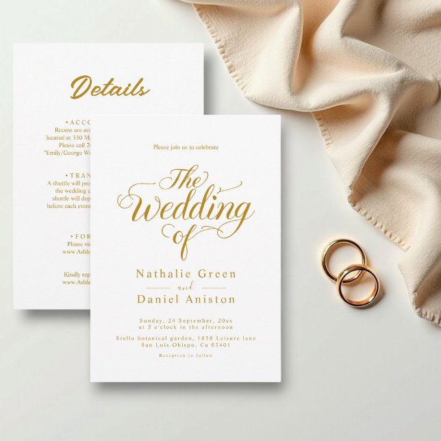 Elegant Script White And Gold Classy Wedding Invitation (Creator Uploaded)