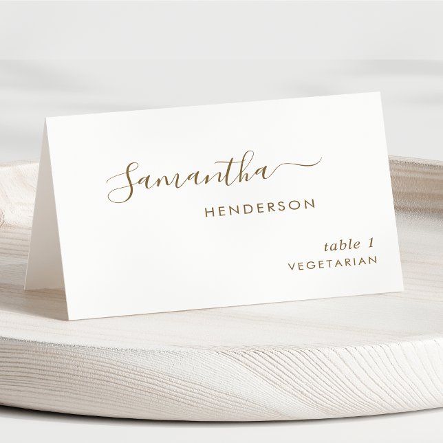 Elegant Script White and Gold Wedding Place Card (Creator Uploaded)
