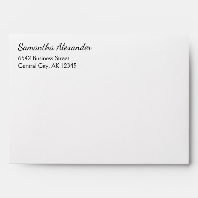 Elegant Script White Black Address Envelope (Front)