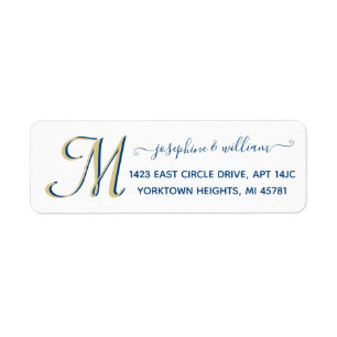 Elegant Script White Blue Custom Monogram Address