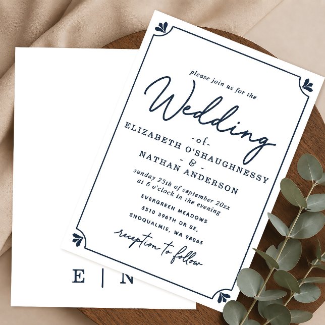 Elegant Script White & Blue Wedding Invitation (Creator Uploaded)