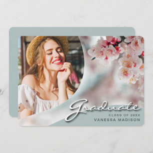 Elegant Script White Flowers   Modern Photo Grad Announcement