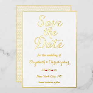 Elegant Script White Gold Wedding Save the Date