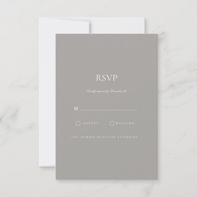 Elegant Script White & Grey RSVP Card (Front)