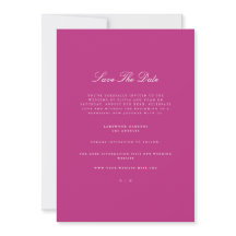 Elegant Script white & Magenta Save The Date Card
